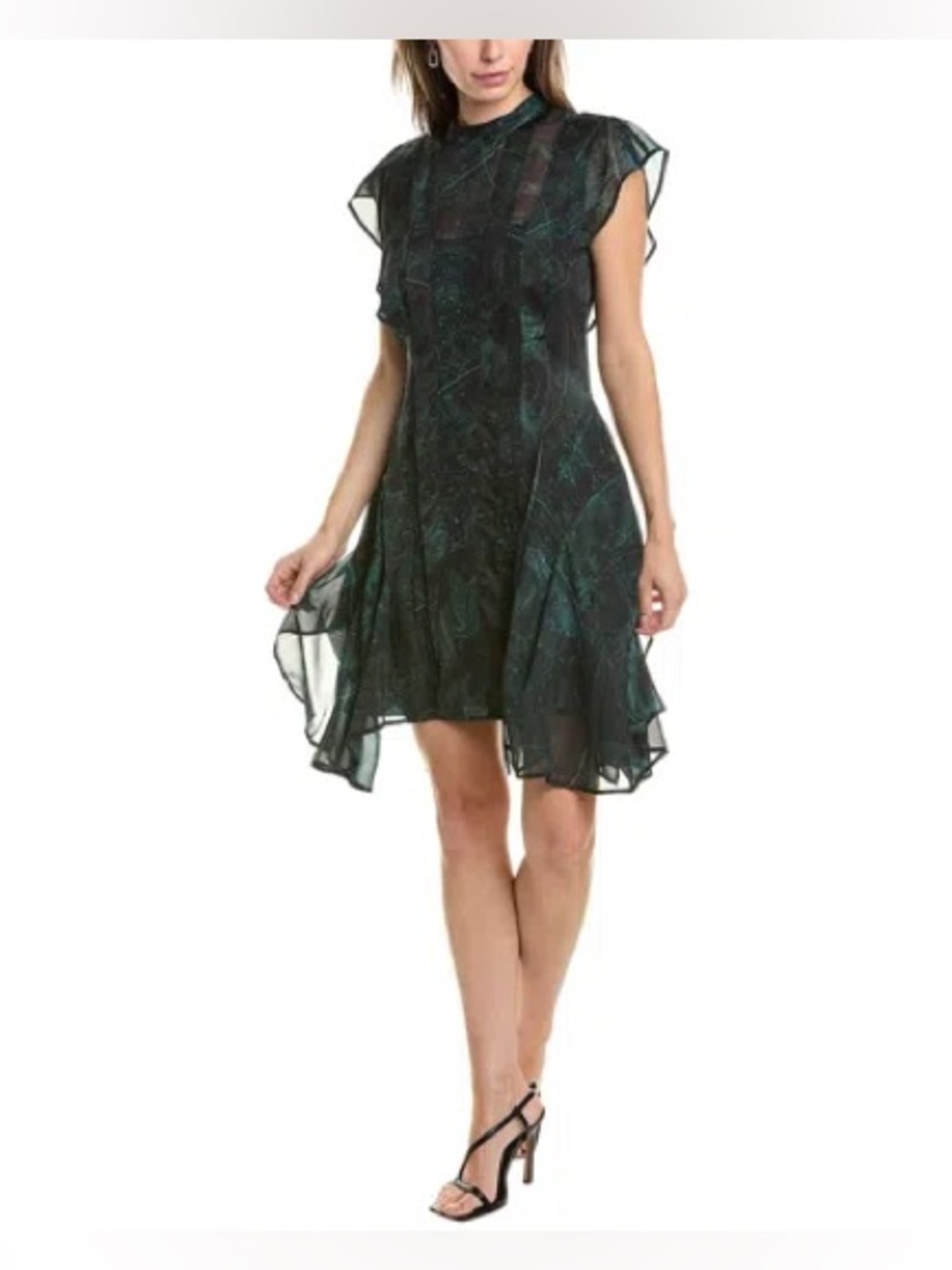 AllSaints Fleur Ziggy Asymmetric Hem Zig Mini Dress, Size 10 - Picture 12 of 12